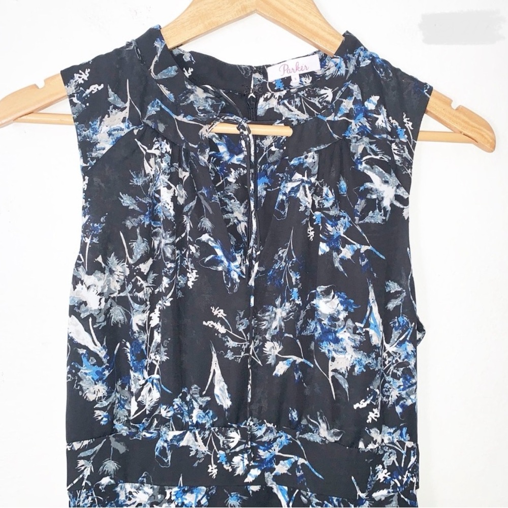 Parker Navy and White Sleeveless Floral Mini Dress - Picture 2 of 9